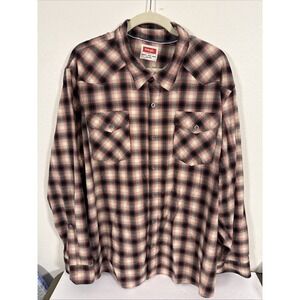 Wrangler Shirt Mens 3XL‎ Brown Plaid Cotton/Poly L/S Button Up Work Casual L1